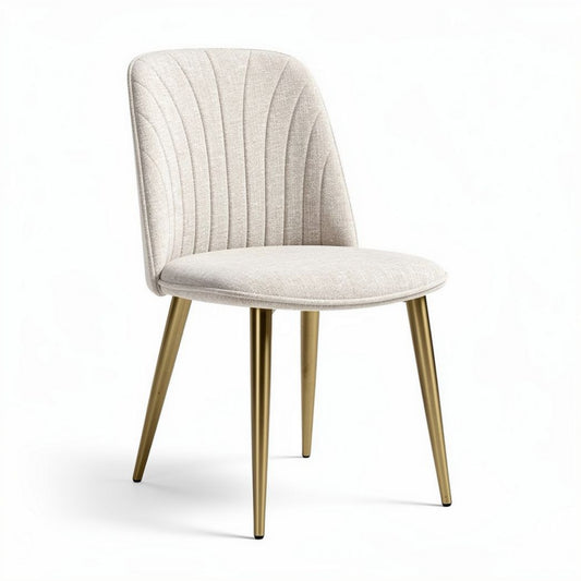 Chaise en tissu beige avec pieds métalliques dorés dimensions 45 x 50 x 85cm