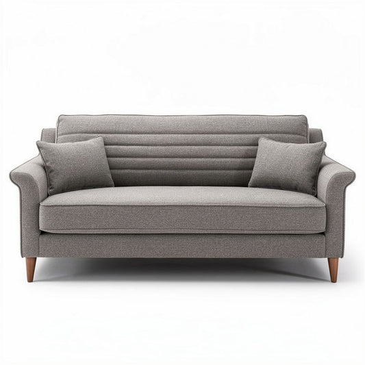 Canapé gris en tissu avec coussins et pieds en bois 180 x 85 x 80cm