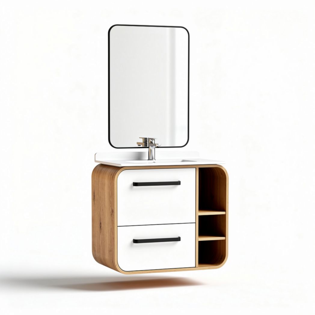 Meuble de salle de bain mural en bois et mdf avec miroir 60 x 40 x 60cm