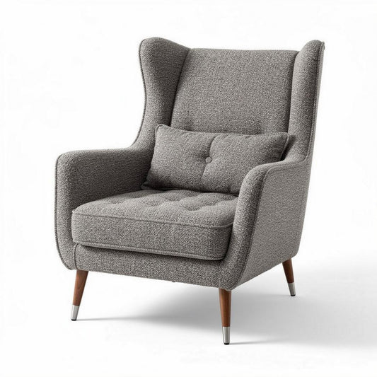 Fauteuil en tissu gris avec coussin intégré et pieds en bois de 80 x 80 x 100cm