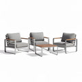 Salon de jardin en aluminium et teck avec coussins en tissu gris 100 x 90 x 70cm