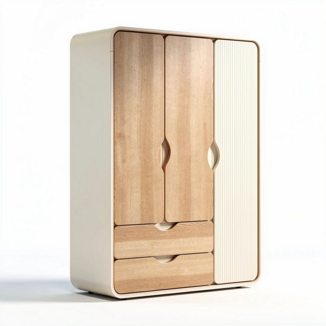 Armoire en bois de chêne naturel avec deux portes et tiroirs 80 x 40 x 120cm