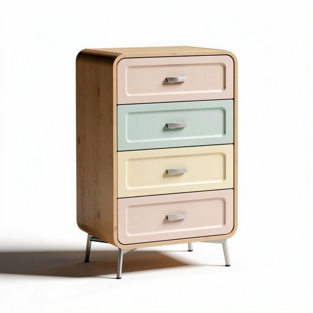 Commode en bois avec quatre tiroirs de couleurs pastel 50 x 40 x 90cm