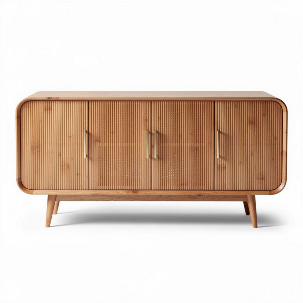 Buffet en bois de bambou avec quatre portes 120 x 40 x 70cm naturel