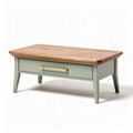 Table basse avec tiroir en bois massif et finition verte 120 x 60 x 40cm
