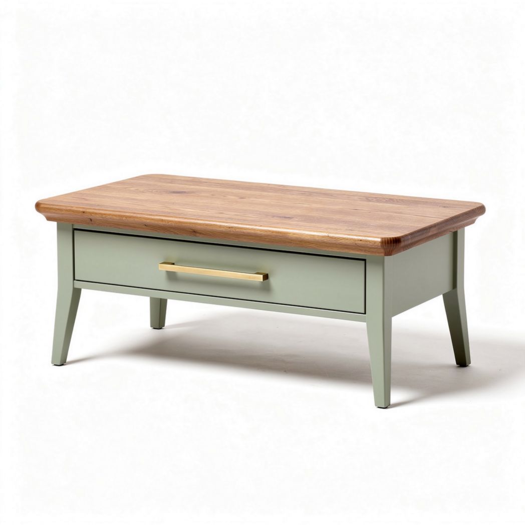 Table basse avec tiroir en bois massif et finition verte 120 x 60 x 40cm