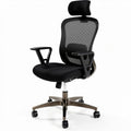 Chaise de bureau ergonomique avec appui-tête en maille noire et structure en métal argenté