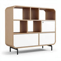 Étagère en bois naturel avec éléments blancs pour rangement contemporain 120 x 40 x 90cm