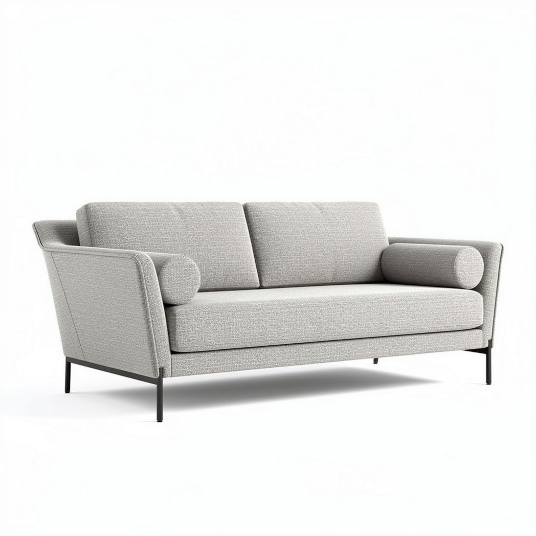 Canapé deux places gris en tissu dimensions 180 x 80 x 85 cm métal et mousse
