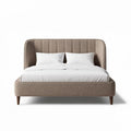 Lit en tissu beige avec tête de lit rembourrée 200 x 160 x 100cm