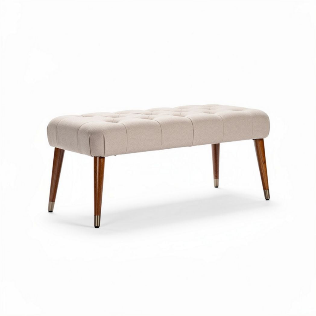 Banc rectangulaire en tissu beige avec pieds en bois 90 x 40 x 45cm