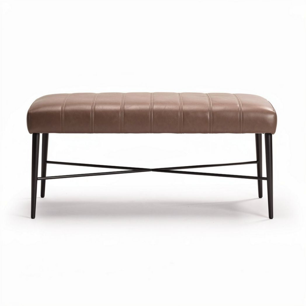 Banc en cuir synthétique marron avec piètement en métal noir 100 x 40 x 45cm