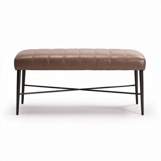 Banc en cuir synthétique marron avec piètement en métal noir 100 x 40 x 45cm